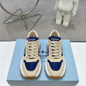 Prada  Navy and Beige Sneakers